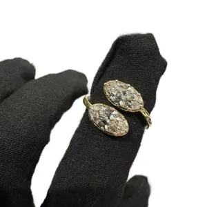 Double Oval Lab-Grown Diamond Ring 14KT Yellow Gold 2.25CT F VS Facing Each Other Bold Romantic Design Contemporary Classic