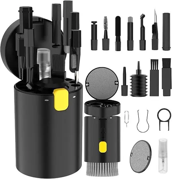 20 in 1 Multifunctional Cleaner Kit for Electronic Devices, Keyboard Cleaning Brush, Headphones Cleaner Kit for AirPods, Multi-Tool for Cleaning Laptop, Earbuds, Camera, Cellphones (Black) Cloth Handy Microfiber Portable