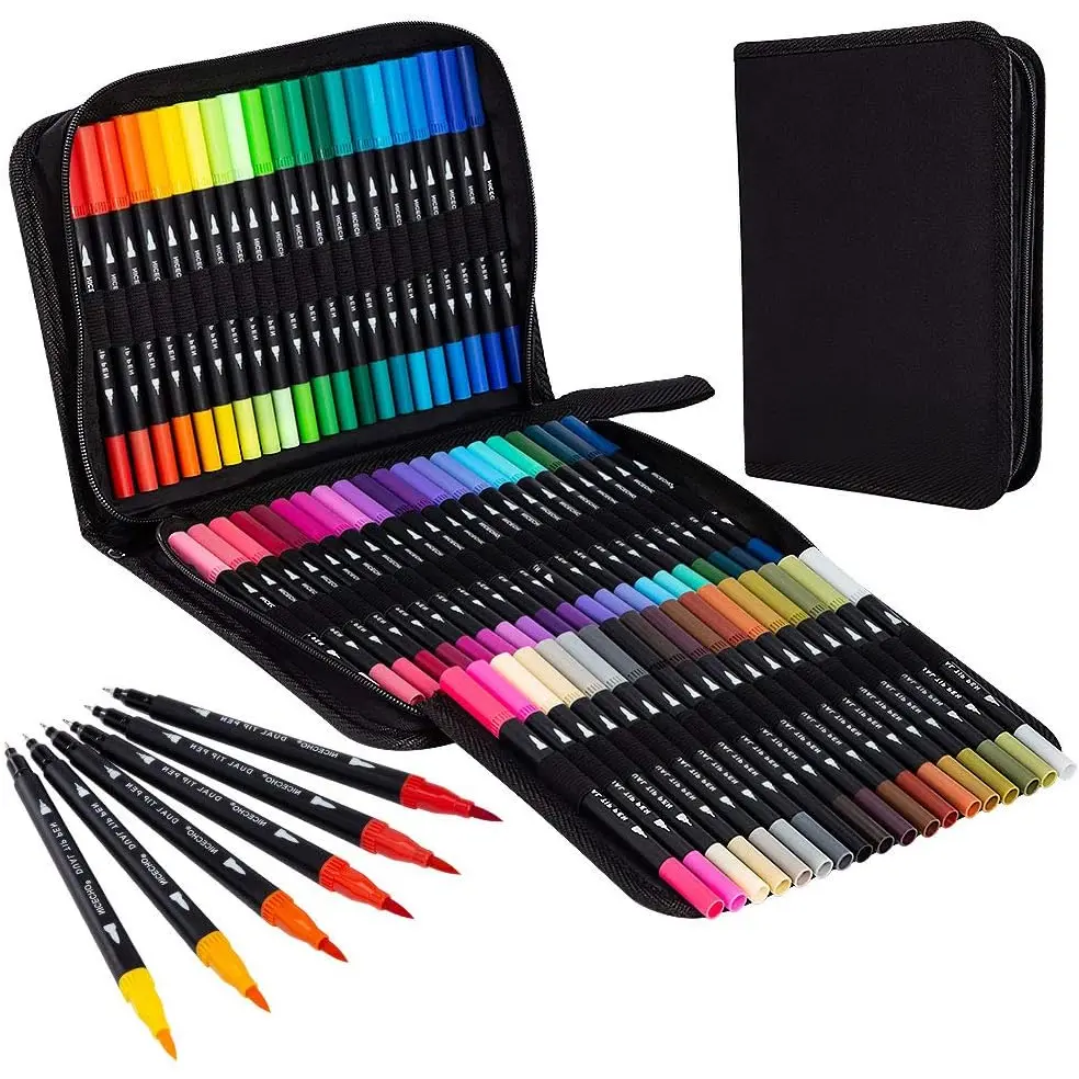 Art Markers Dual Brush Pens for Coloring, 60 Artist Colored Marker Set, Fine and Brush Tip Pen Art Supplier for  Coloring Books,  Journaling, Drawing