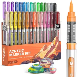 Markers Brush Tip 30 Colors, Water-Based No-Bleed Markers with Automatic Ink Control System,    Pens for Rock, Egg, , Fabric, Glass, DIY Crafts