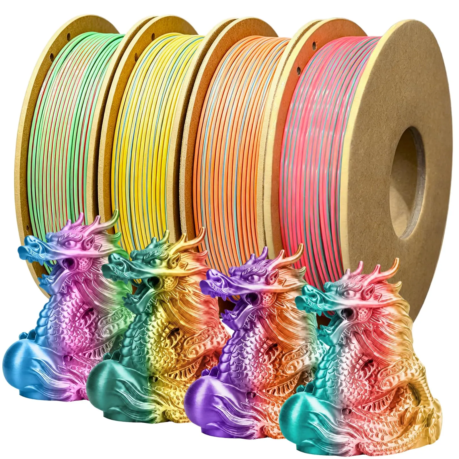 1.75mm Glow-in-The-Dark PLA+ 3D Printer Filament (4 Spools x 250g = 1kg) - 0.03mm High Prec, Luminescent, Strong Lighting Effect, Fast Print, Glossy Finish, Low Warpage, PLA-Based, Ideal for Beginners & Most 3D Printers