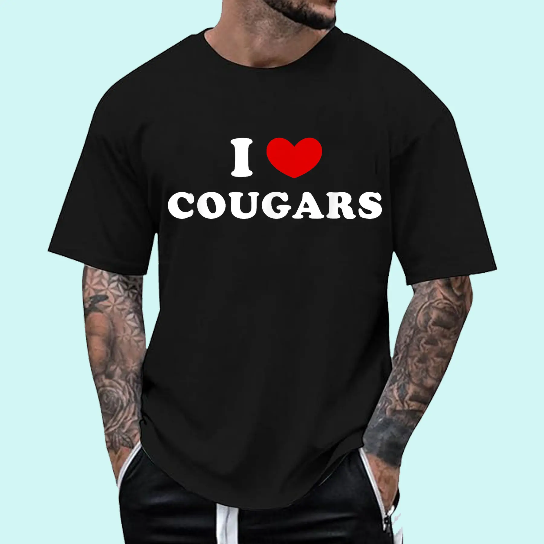 I Love Cougars, I Heart Cougars T-Shirt | Unisex Cotton Tee, Short Sleeve, Menswear Top