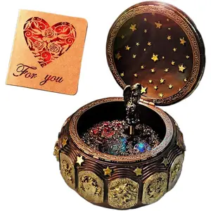 Music Box with Constellations Rotating Goddess LED Lights Twinkling  Carved Mechanism Musical Box with Sankyo 18-Note Wind Up Signs of The Zodiac  for Birthday (A1 )