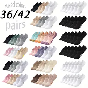 36/42 Pairs Casual Fashion Contrasting Color Socks College Sports Sweat-absorbing Breathable Mesh, Light Mouth Low-top Socks, Suitable for Daily Leisure Outdoor Travel Unisex