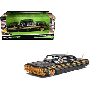 1964 Chevrolet Impala SS Lowrider Metallic with Gold Graphics Gray 1/26 Diecast Model Car by Maisto