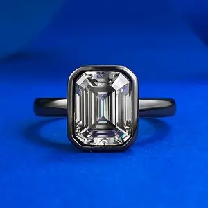 S925 Sterling Silver Black Golden Grandma Cut Square Ring 7*9mm 6A Cubic Zirconia Ring-361