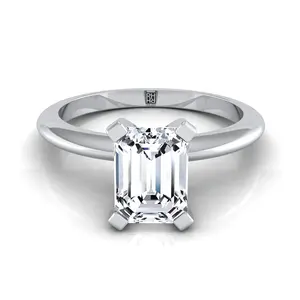 Classic Low Base Solitaire Emerald Cut Engagement Ring Setting in Platinum