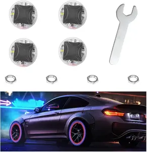 4 PCS Car Tire Wheel Lights, Colorful Solar LED Tire Valve Cap Lamp with Motion Sensor, Waterproof Flash Valve Stem Caps Lights for Cars, Truck, Bicycles, Motorcycles (4 PCS)