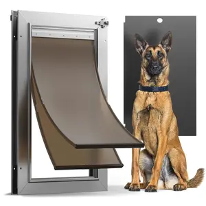 All Aluminum Dog Door, Rust Proof Heavy Duty Large Dog Door for Exterior Doors, Doggy Door with 2 Magnetic Flaps, Energy Efficient, Closing Panel, Pet Door for Pets Up to 110Lb