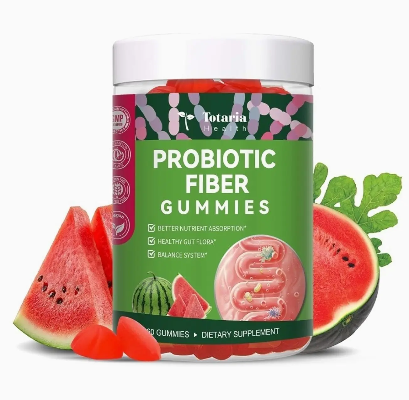 9-in-1 Probiotic Prebiotic Fiber Gummies for Adults & Teens, Sugar-free Fiber Supplement with Psyllium Husk, FOS, Inulin, ACV & 5 Billion CFU Bacillus Coagulans for Digestion & Gut, 60 Vegan Gummies