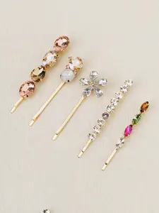 5 Piece Alloy Rhinestone Hair Clips Set, Fashion Cute Hair Accessories for Women, Casual All Seasons Hair Styling Tools, Flower Hair Clips