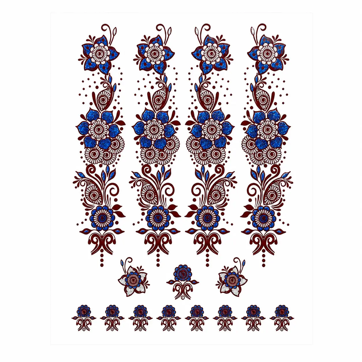 Floral Paisley Temporary Tattoo Sheet Pack - Colorful, Multiple Tattoos for Body Decoration & Temporary Wear