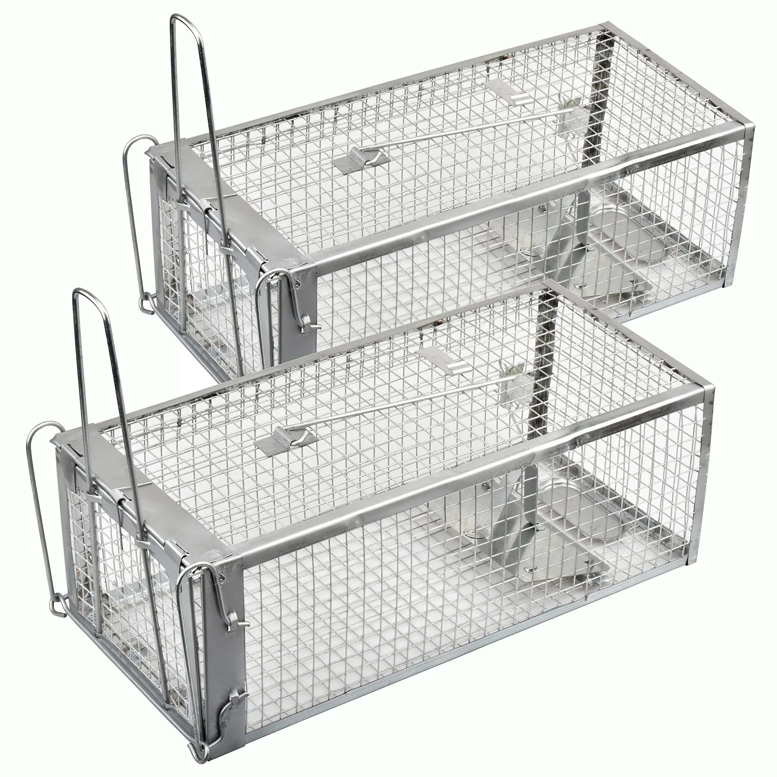 2 Pcs Humane Live Rodent Trapping Metal Cage - High Sensitivity Gravity Pedal, Auto-Lock Rat Trap, Sturdy Galvanized Steel, Escape-Proof Small Mesh, for Mice, Vole, Chipmunk, Hamsters (Catch and Release), Restaurant, Garage, Office