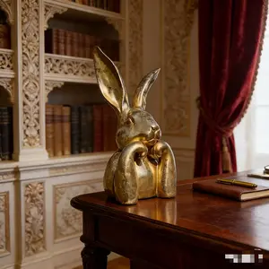 Easter Bunny Decoration, Desktop Easter Rabbit Decor, Spring Rabbit Ornament Figurine, Home Farmhouse Accent Piece, Statue, Home Decor Accessory