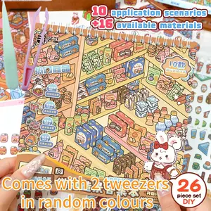 Creative 3D Sticker Book, Free Leisure Fun Sticker Album, 2 Random Color Tweezers, No Cutting Collection Book, DIY Craft Supplies, Decal Sticker
