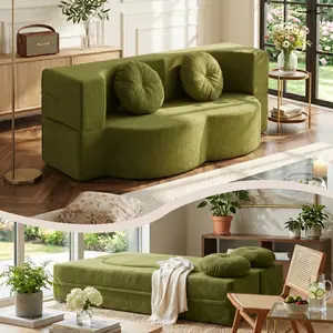 Eyisean Twin Size Convertible Futon Sofa Bed, 76" Comfy Boneless Floor Sleeper Couch with 2 Pillows, Foam-Filled Medium-Soft Folding Mattress, Guest Bed for Small Space & Living Room, No Assembly Required