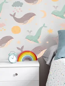 Nursery Room Decor, Colorful Set of 16 Whales and Celestial Decals for Playrooms and Nurseries – Whales, Hanging Stars, Hearts se215 Waterproof Window Flat Tiles Sticker Set Mural Colorful Decorative Wall