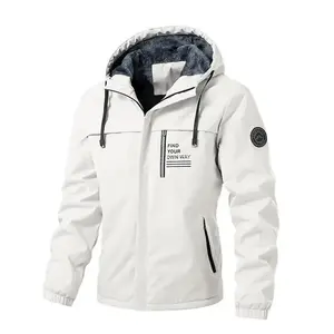 Men’s thick, warm fleece-lined hooded jacket — windproof, waterproof, insulated casual sports coat for outdoor activities in cold weather; machine washable; Western-style men’s clothing