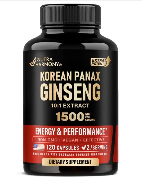 Panax Ginseng 1500mg - Energy, Focus, Productivity & Performance - 120 Caps | Ginseng Supplement for Men - Extra Strength Red Korean Ginseng 10:1 Extract - Natural & Vegan - Lab Tested - 60-Day Supply