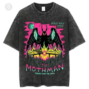 Have You See The Mothman Unisex Printed Retro Washed Short Sleeved T-Shirt, Graphic Tee, Unisex Fashion, Full Color, Full Size, For Men, For Women