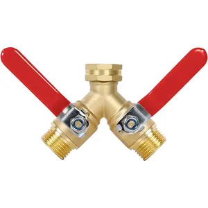 Garden Hose Splitter 2-Ways with Long Stainless Steel Handle, Full Flow Hose Splitter Connector Heavy Duty Brass, 3/4" GHT Thread Y Valve, Water Garden Hose Tap Adapter