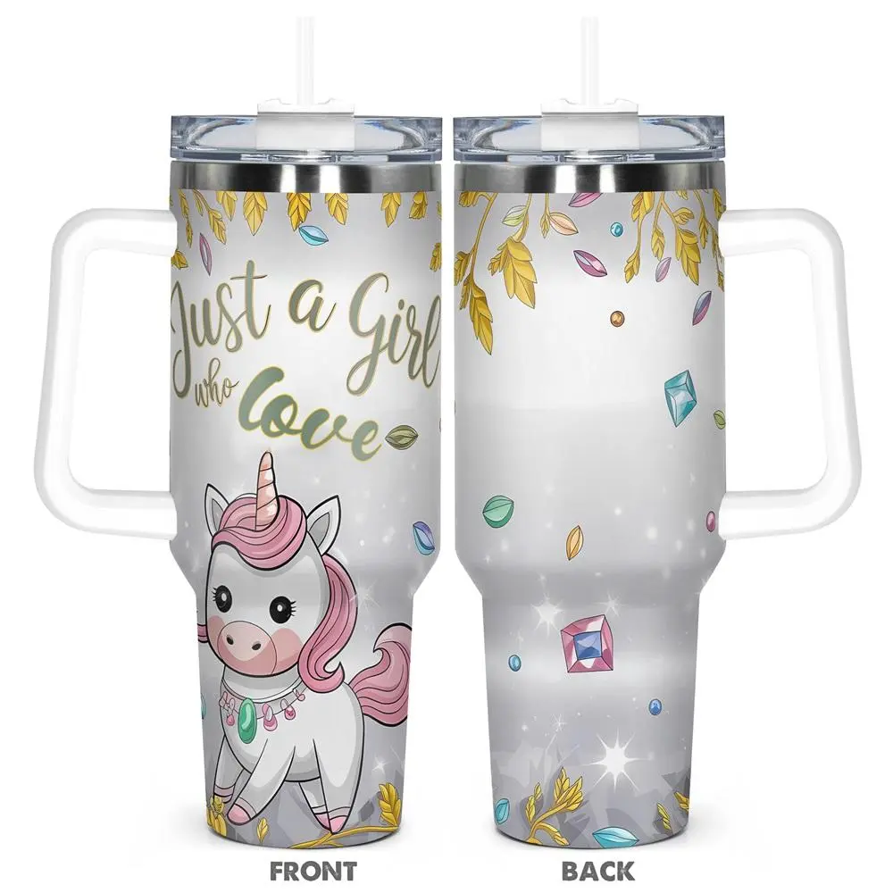 Unicorn Pattern Tumbler, 1 Count 40oz Stainless Steel Insulated Tumbler with Lid, Gift for Unicorn Lover, Gift for Any Occasion, Drinkware