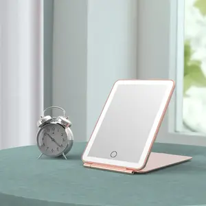 Foldable Portable LED Dual-Color Makeup Mirror, 3-Tone Lighting, Adjustable Brightness, 2x HD Magnification, Essential for Travel/dormitory