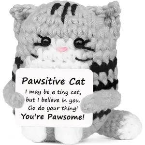 Handmade Grey Crochet Mini Cat |   Funny Emotional Support Gifts |   Perfect for Mom Daughter Son Friends on Birthday Mothers Day Graduation