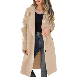 Womens Long Cardigan Sweaters Chunky Knit Open Front Button Lapel Casual Fall Coatigan Jackets