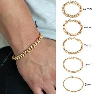MP Cuban Chain Bracelet Gold Plated Stainless Steel Jewelry Non Tarnish Hand Accessories for Women Men valentine gift Chunky Rhinestone Bracelet popular high quality brother birthday elegant anniversary Men's Link Stainless Steel Bracelet Versatile Skull