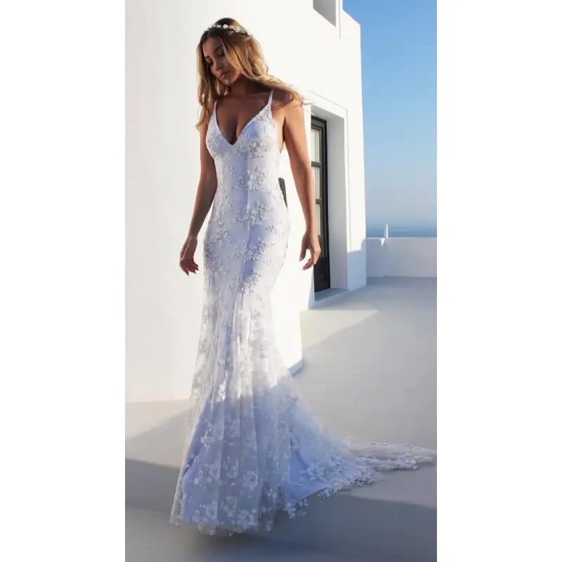 Women's Sexy Lace Sleeveless White Bridal Wedding Dress Ladies Gown Fashion Womenswear
