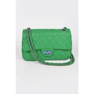 Most Wanted Green Handbag with Chain Strap and Quilted Design