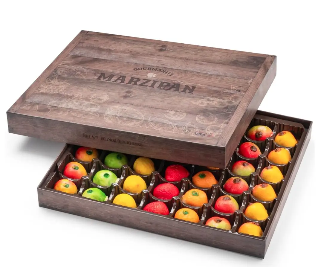 Gourmanity Marzipan Fruit Shaped Candy Gift Box 42 Pieces, Gourmet USA Made
