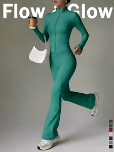 Women's 2 Piece Sport Set, Long Sleeve High Waist Quick Dry, Slim Fit Breathable Yoga Gym Wear, Fall Winter Casual Activewear