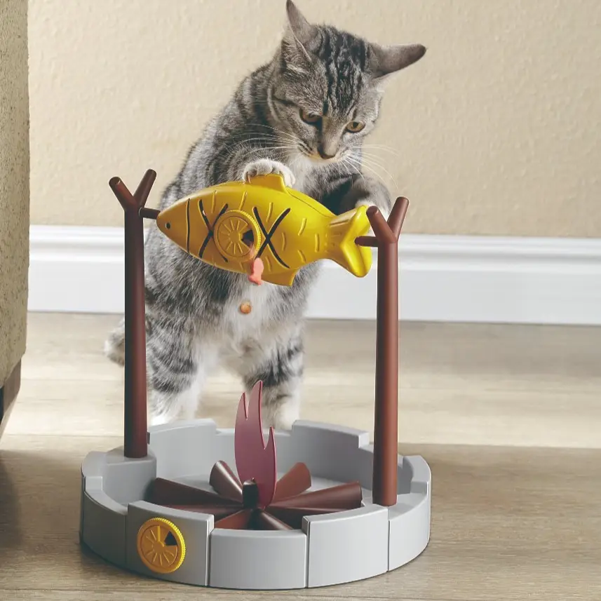 Interactive Cat Treat-Dispensing Cat Toy- 11"H, Dispensing, Small, Grilled Fish Toy automatic