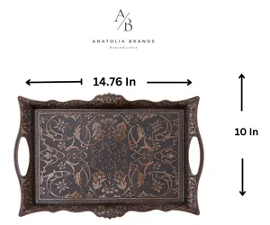 Traybul Serving Decor tray,Tea- Coffee-Dessert Tray,Copper -Gold - Silver Handmade Decorative Tray 14,76inch x 10 inches.. Ottoman Turkish Style.