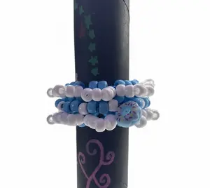 Kandi Donut Rotating Cuff - Blue and White Beads with Donut Design