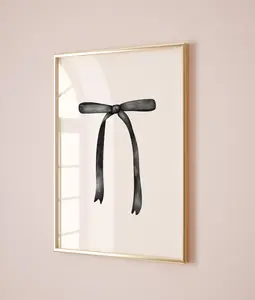 Black Bow Print Vintage Digital Download Minimalist Printable Wall Art Nursery Baby Decor Wall Art Coquette Aesthetic Girly Poster Beige