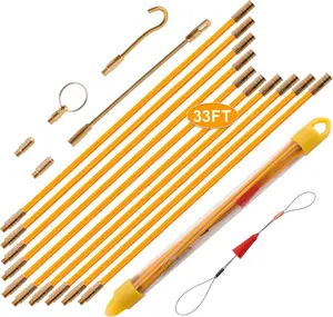 33FT Fiberglass Fish Tape Wire Puller Kit Cable Running Rods Set for Electrical Wiring Through Wall Attic Conduit