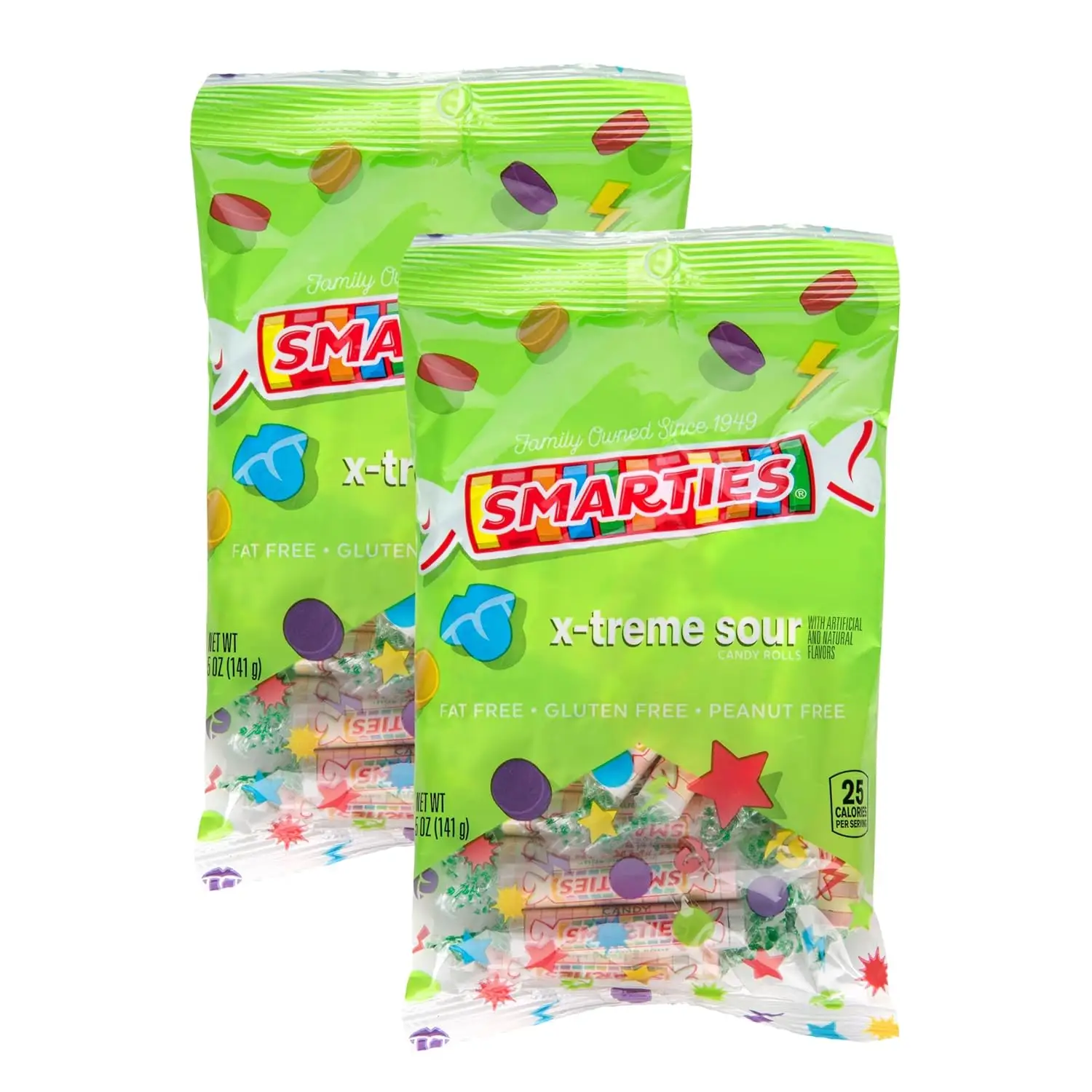 Smarties X-Treme Sour Sugar Candy | Gluten Free Peanut Free Dairy Free | Vegan Friendly Halloween Treat | Made by Smarties Candy in the USA Individual