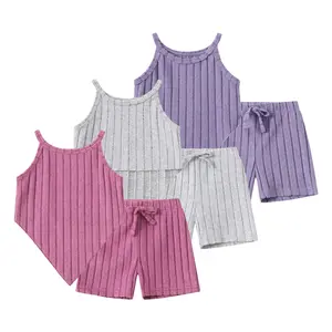 #SummerVibes 6-Piece Set for Girls: Spring/Summer Casual, Versatile, Solid-Color, Trendy Summer Vacation Outfits-Soft Ribbed Knit Tank Top and Shorts for a Cool, Comfortable Look