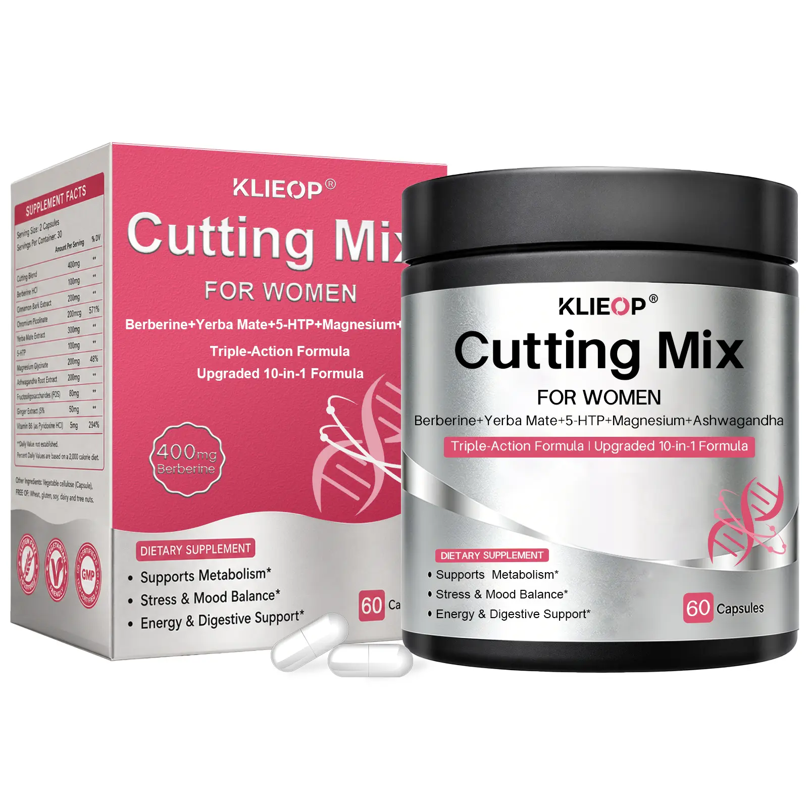 Cutting Mix Complex for Women, Upgraded 10-in-1 Formula with Berberine, Cinnamon, Chromium, Yerba Mate, 5-HTP, Magnesium & Ashwagandha, Metabolism & Satiety Support,  for Energy & Mood 60 Capsules