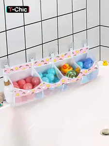 Original 4 Compartment Horizontal Large Openings Bath Toy Organizer for Tub, Capacity Upgrade Bath Toy Storage and Holder, Bathtub Toy Holder for Easy Access and Sorting of Toys, Mesh Storage Bag