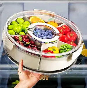 360° Rotating 6-Compartment Divided Serving Tray with Lid & Handle, Portable Snack Box Organizer for Charcuterie, Travel, Kitchen Home Supplies Storage
