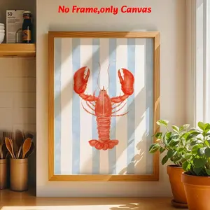 1pc, wall art, modern poster, delicious big lobster print, striped fresh style painting, living room decoration aesthetics, kitchen decoration, dining room decoration, frameless