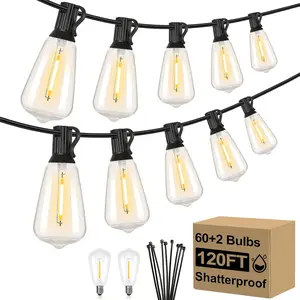 MATULSA  120FT Outdoor String Lights Waterproof, ST38 Patio Lights with 62 Shatterproof Vintage Edison Bulbs, 2700K Dimmable LED Outside lights String, Connectable Hanging Lights for Porch Yard Garden Balcony