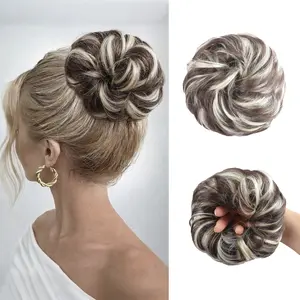 Messy Bun Hair Piece - Wavy Synthetic Chignon Scrunchies for Instant Volume Elastic Bun Ponytail Hair Extensions Thick Hairpieces for Women Daily Use