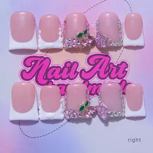 Delicatething Acrylic Nails 10 Pieces Y2K Style Duckbill Shape, Handmade Press On Nails with Stars and Butterflies, Ideal Gift for Parties and Dates, Nails Press Ons