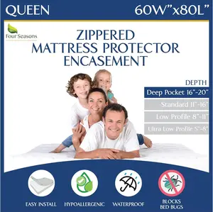 Mattress Protector   Zippered Cover - Deep Pocket Fits up to 20" Depth -   Encasement Protects Against Dust