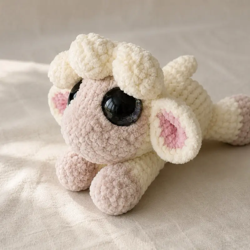 Crochet Lamb Plush Toy, Soft Stuffed Animal for Kids, Handmade Decorative Gift